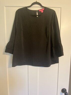 Lilly Pulitzer Christie Top - Onyx Black - Petite Leopard Jacquard – Size Large